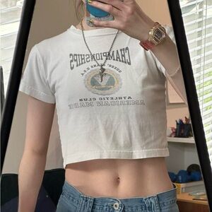 Vintage 90s Guess ivory white cropped baby tee